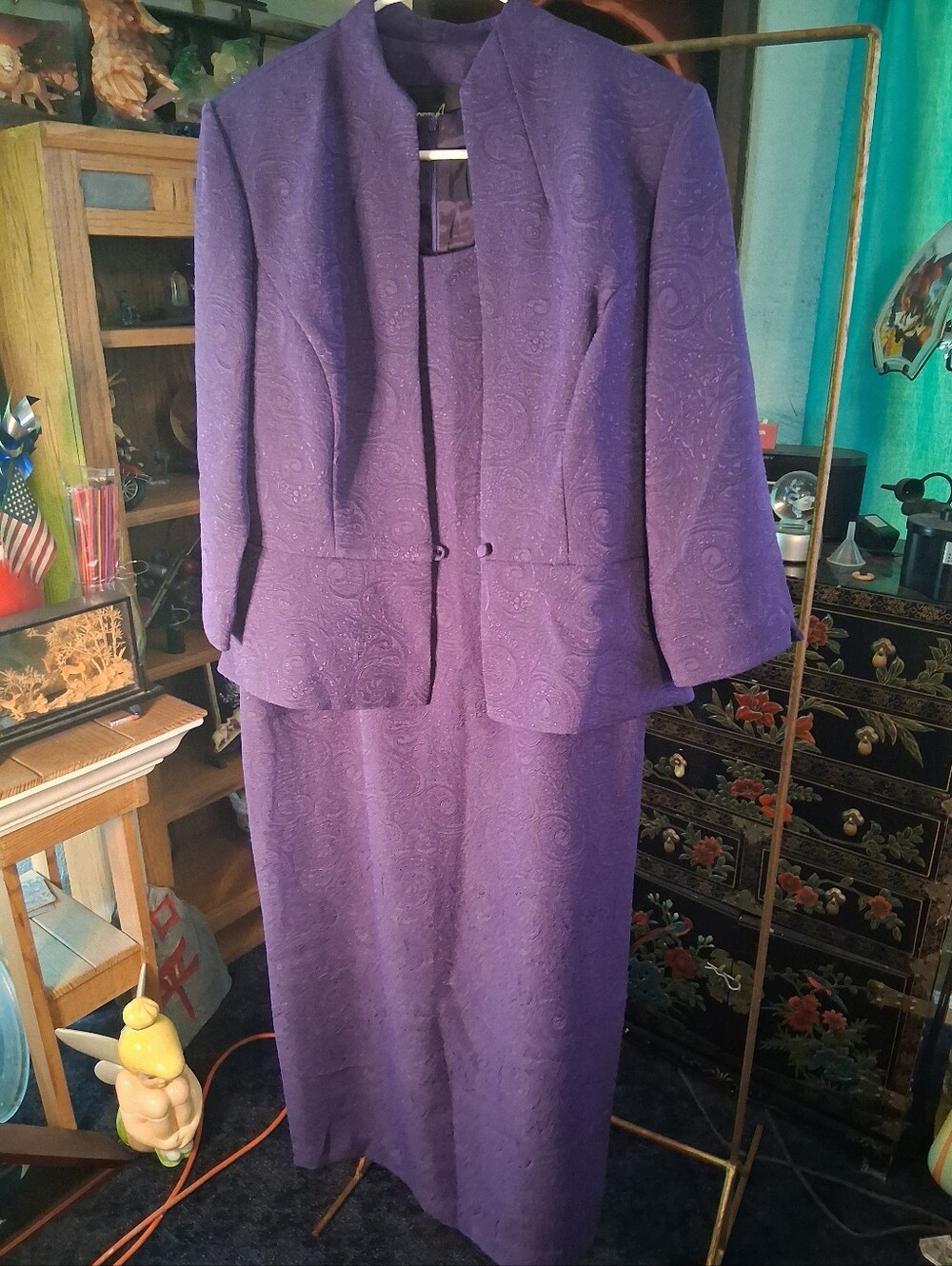2 Piece Positive Attitude Purple Textured Sleeveless Sheath Dress With Jacket